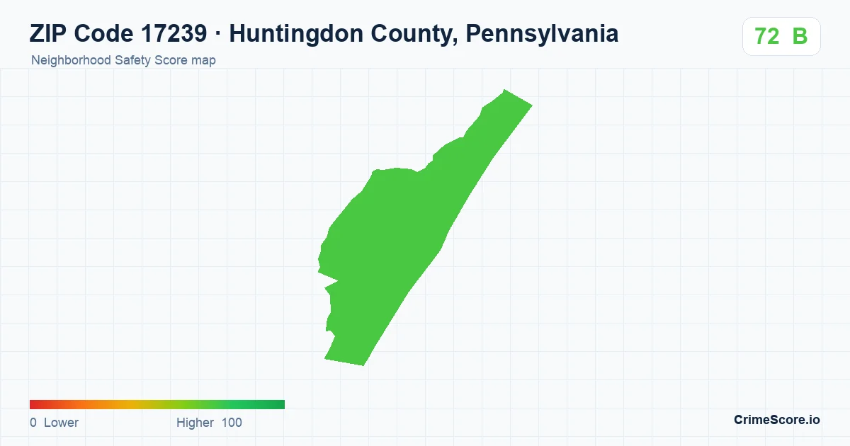 ZIP Code 17239 in Huntingdon County, Pennsylvania neighborhood Safety Score map