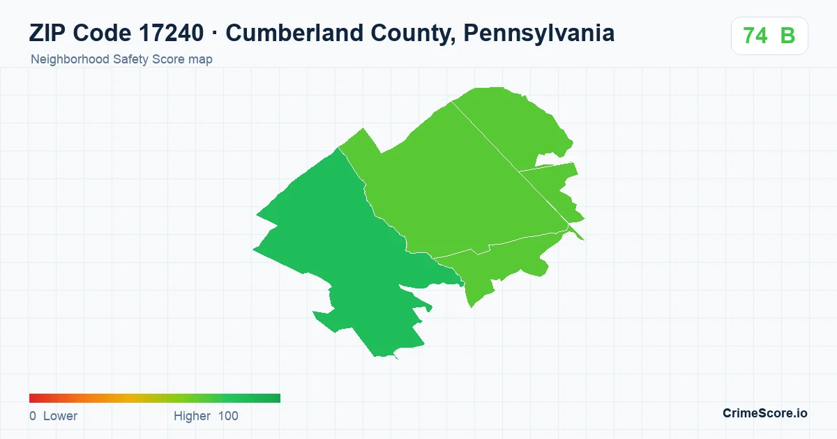 ZIP Code 17240 in Cumberland County, Pennsylvania neighborhood Safety Score map