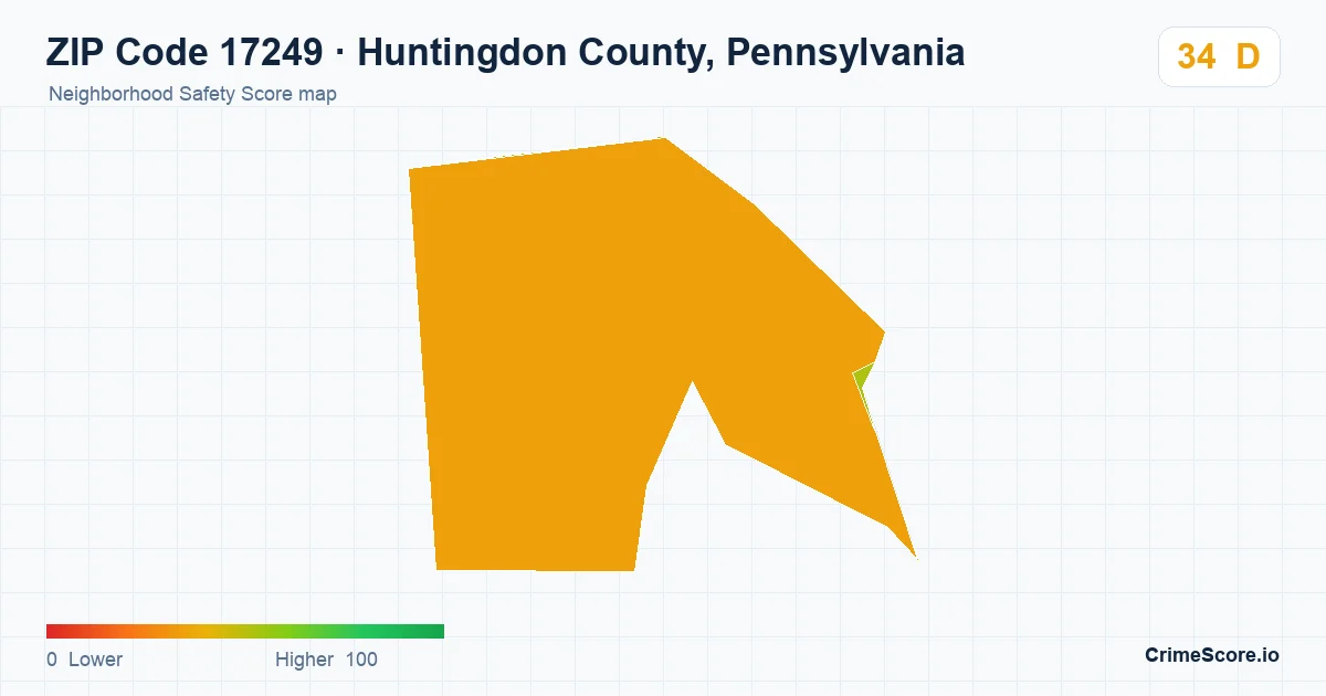ZIP Code 17249 in Huntingdon County, Pennsylvania neighborhood Safety Score map