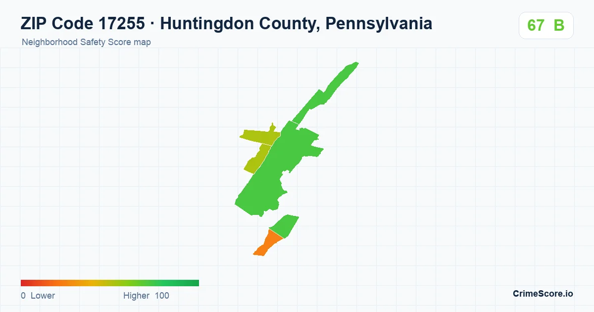 ZIP Code 17255 in Huntingdon County, Pennsylvania neighborhood Safety Score map