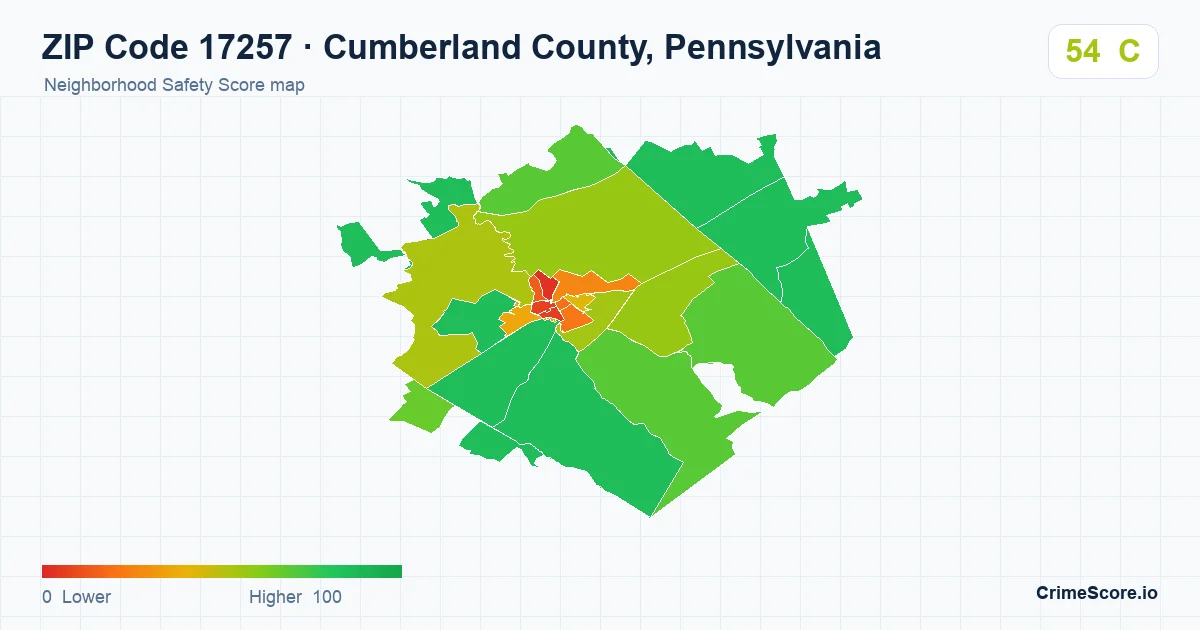 ZIP Code 17257 in Cumberland County, Pennsylvania neighborhood Safety Score map