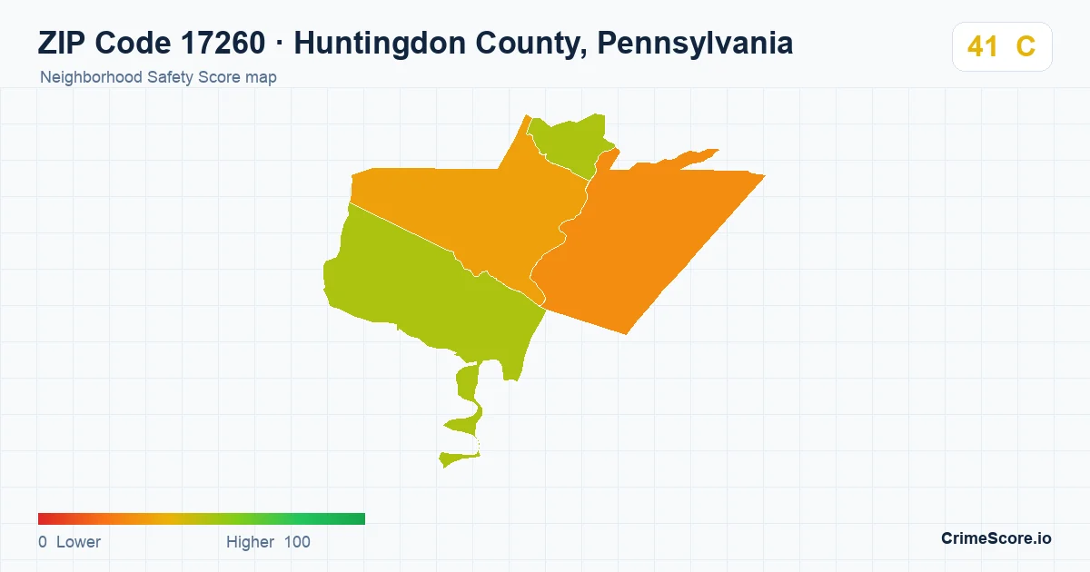 ZIP Code 17260 in Huntingdon County, Pennsylvania neighborhood Safety Score map