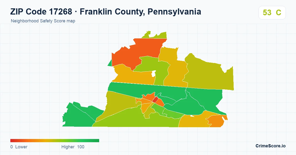 ZIP Code 17268 in Franklin County, Pennsylvania neighborhood Safety Score map