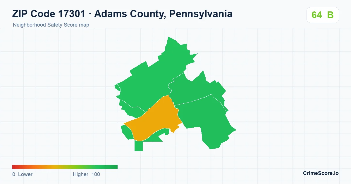 ZIP Code 17301 in Adams County, Pennsylvania neighborhood Safety Score map