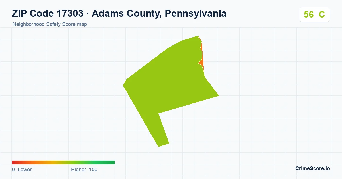 ZIP Code 17303 in Adams County, Pennsylvania neighborhood Safety Score map