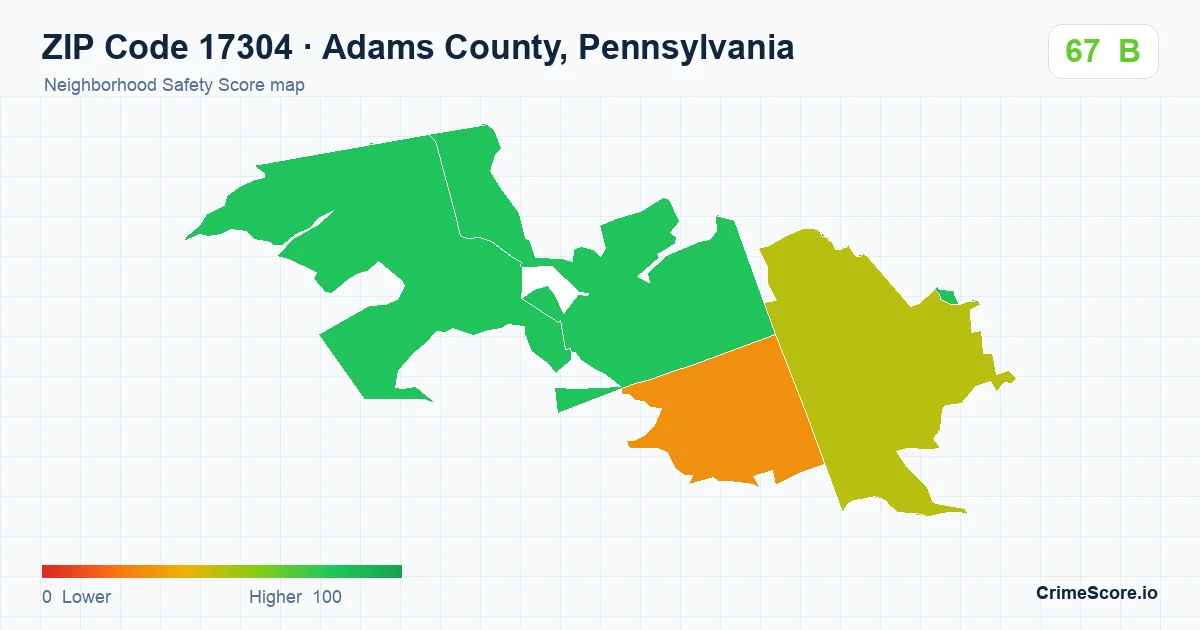ZIP Code 17304 in Adams County, Pennsylvania neighborhood Safety Score map