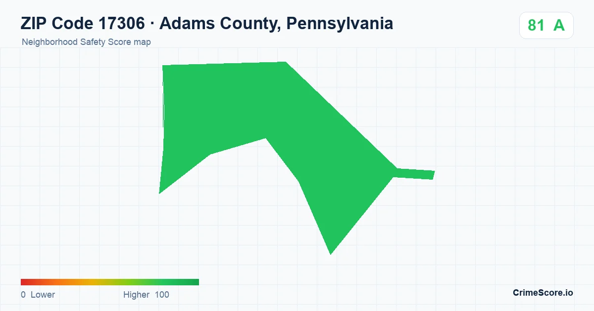 ZIP Code 17306 in Adams County, Pennsylvania neighborhood Safety Score map
