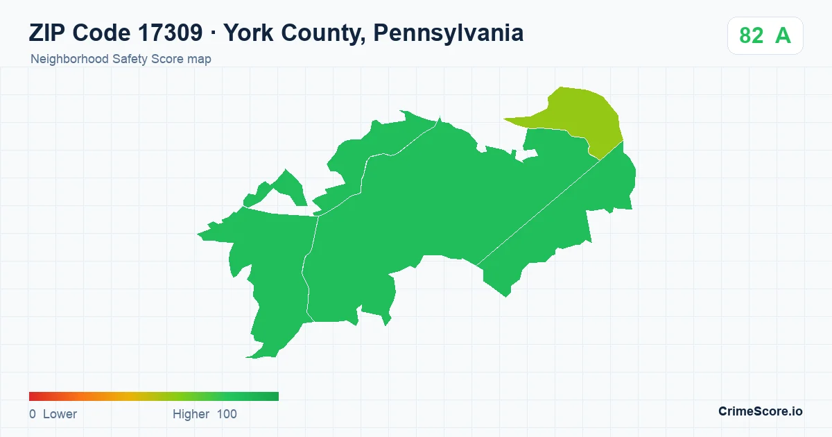 ZIP Code 17309 in York County, Pennsylvania neighborhood Safety Score map