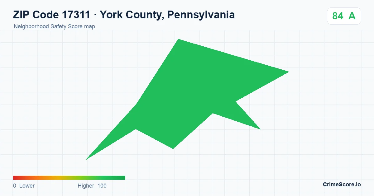 ZIP Code 17311 in York County, Pennsylvania neighborhood Safety Score map