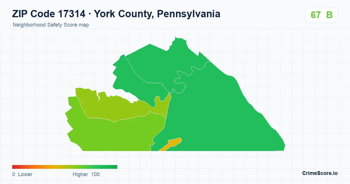 ZIP Code 17314 in York County, Pennsylvania neighborhood Safety Score map