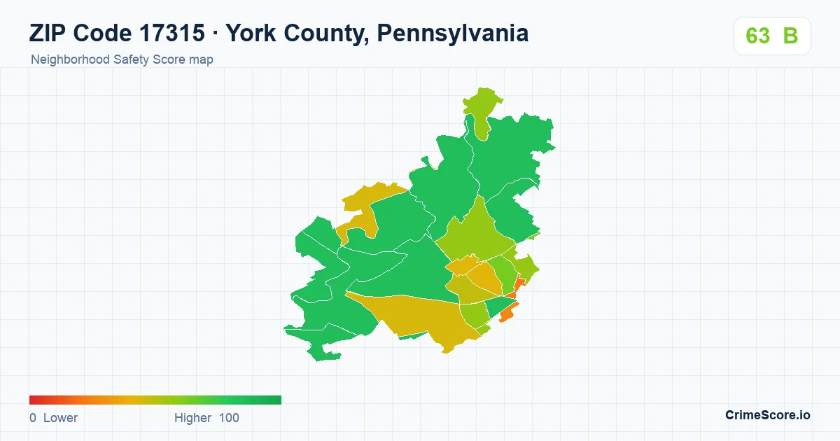 ZIP Code 17315 in York County, Pennsylvania neighborhood Safety Score map