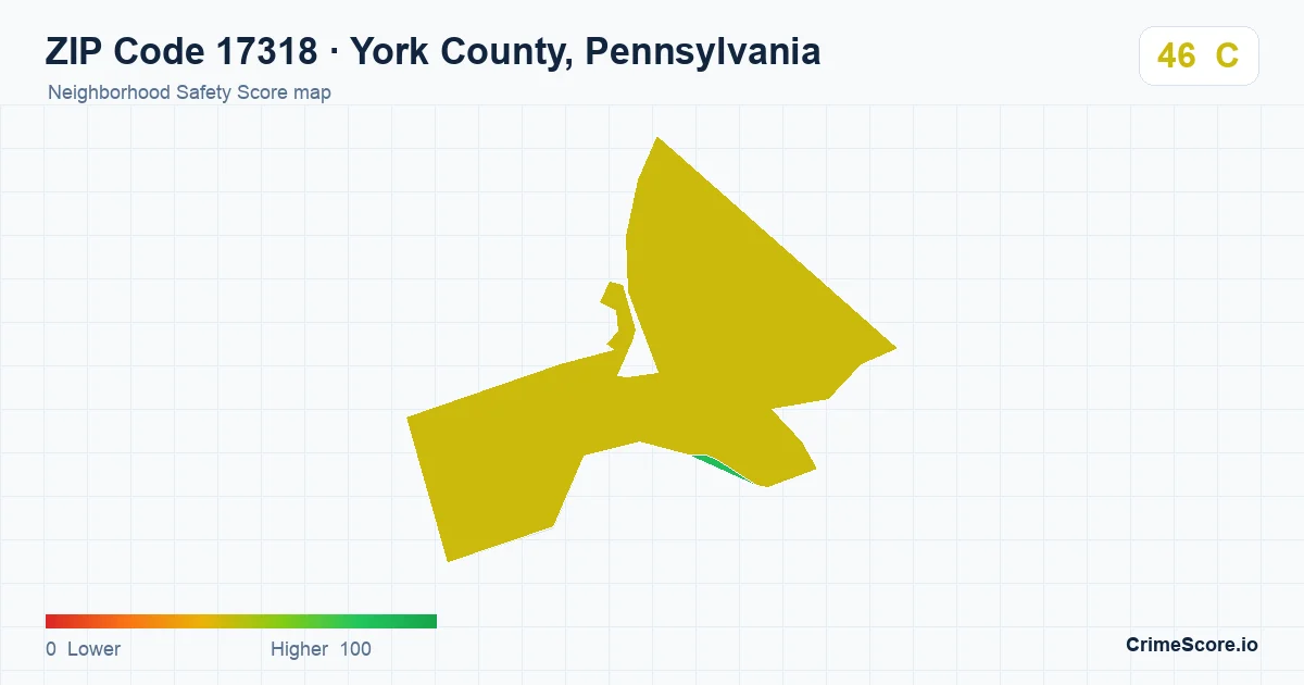 ZIP Code 17318 in York County, Pennsylvania neighborhood Safety Score map