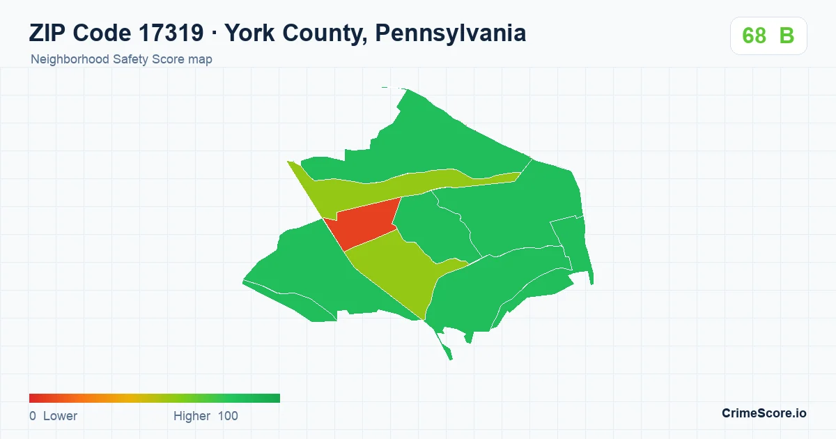 ZIP Code 17319 in York County, Pennsylvania neighborhood Safety Score map