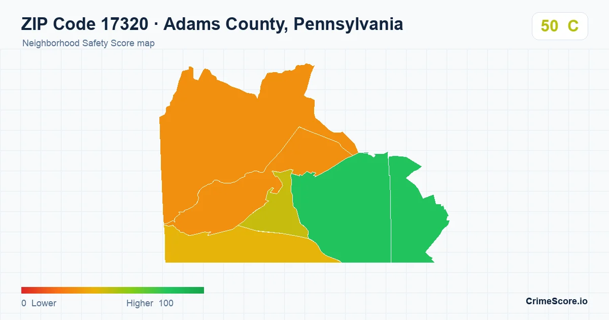 ZIP Code 17320 in Adams County, Pennsylvania neighborhood Safety Score map