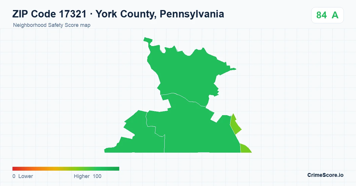 ZIP Code 17321 in York County, Pennsylvania neighborhood Safety Score map