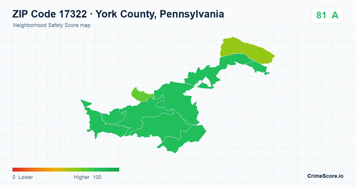 ZIP Code 17322 in York County, Pennsylvania neighborhood Safety Score map