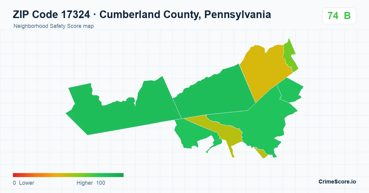 ZIP Code 17324 in Cumberland County, Pennsylvania neighborhood Safety Score map