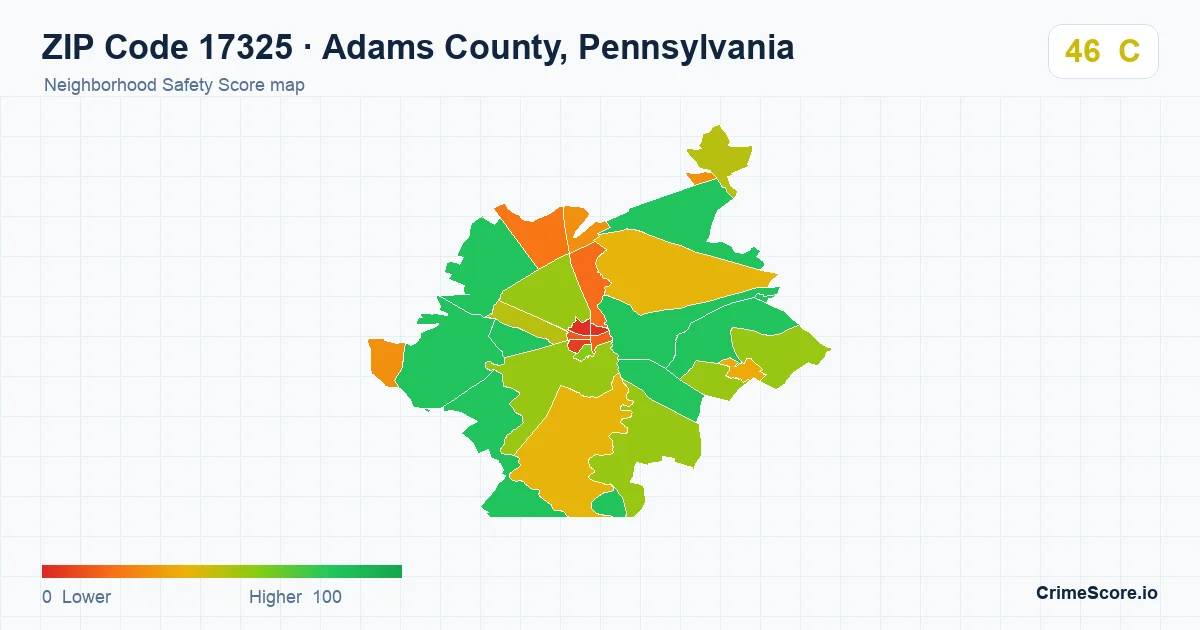 ZIP Code 17325 in Adams County, Pennsylvania neighborhood Safety Score map