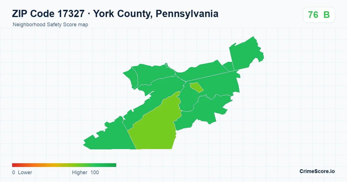 ZIP Code 17327 in York County, Pennsylvania neighborhood Safety Score map
