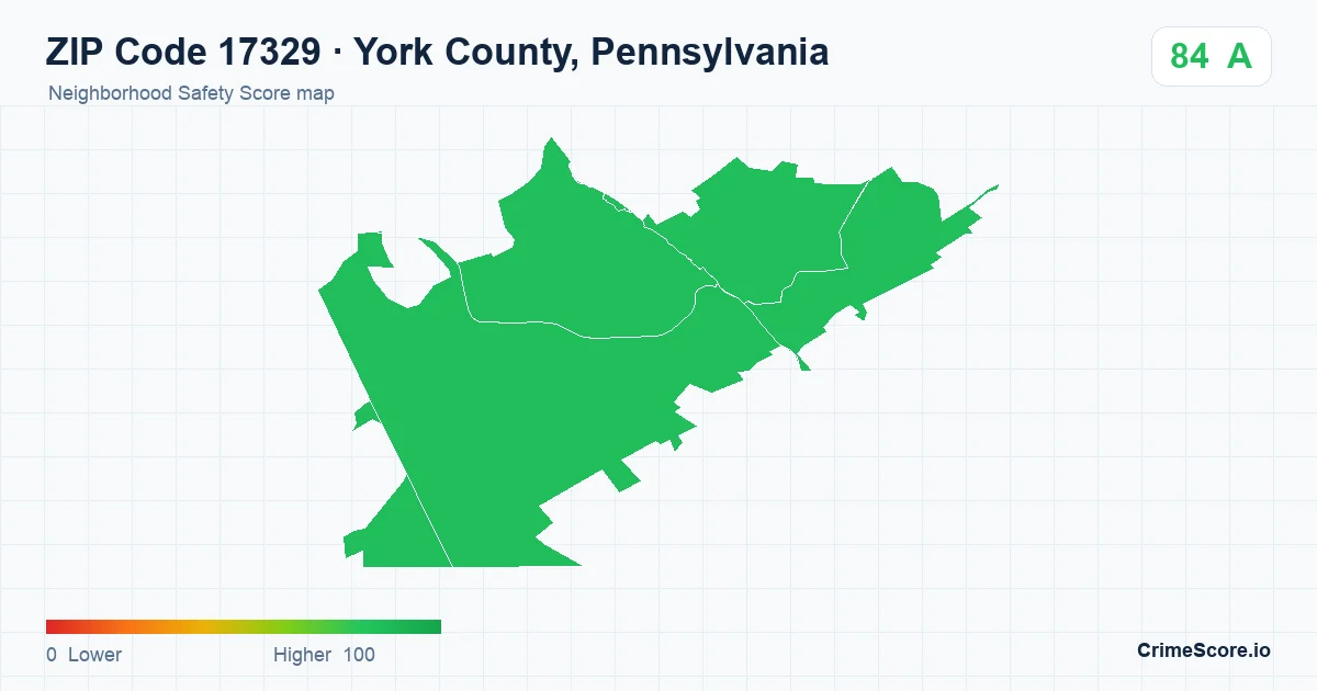 ZIP Code 17329 in York County, Pennsylvania neighborhood Safety Score map
