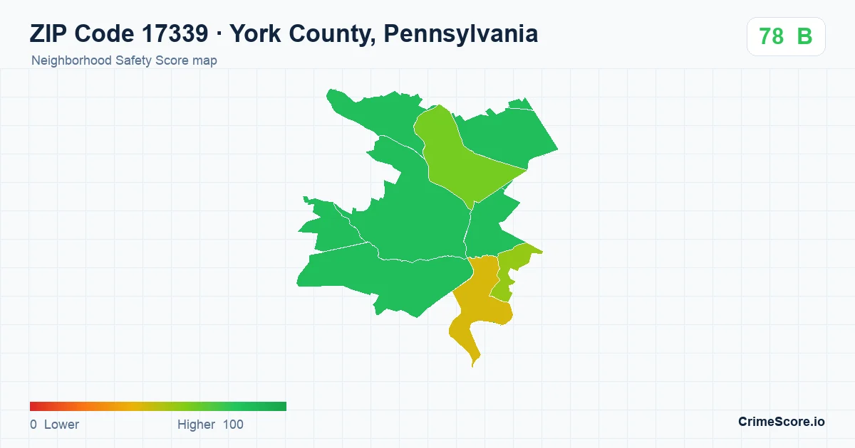 ZIP Code 17339 in York County, Pennsylvania neighborhood Safety Score map