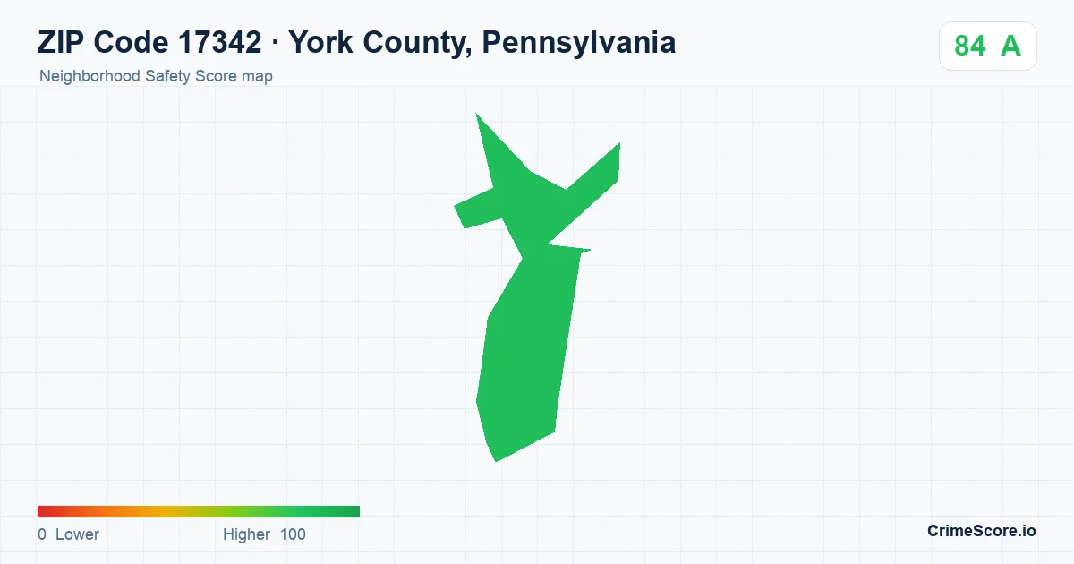 ZIP Code 17342 in York County, Pennsylvania neighborhood Safety Score map