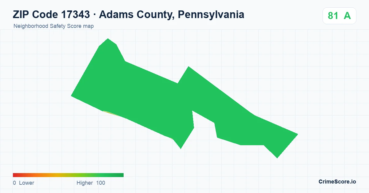 ZIP Code 17343 in Adams County, Pennsylvania neighborhood Safety Score map