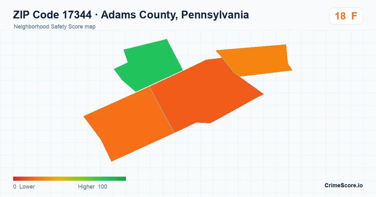 ZIP Code 17344 in Adams County, Pennsylvania neighborhood Safety Score map