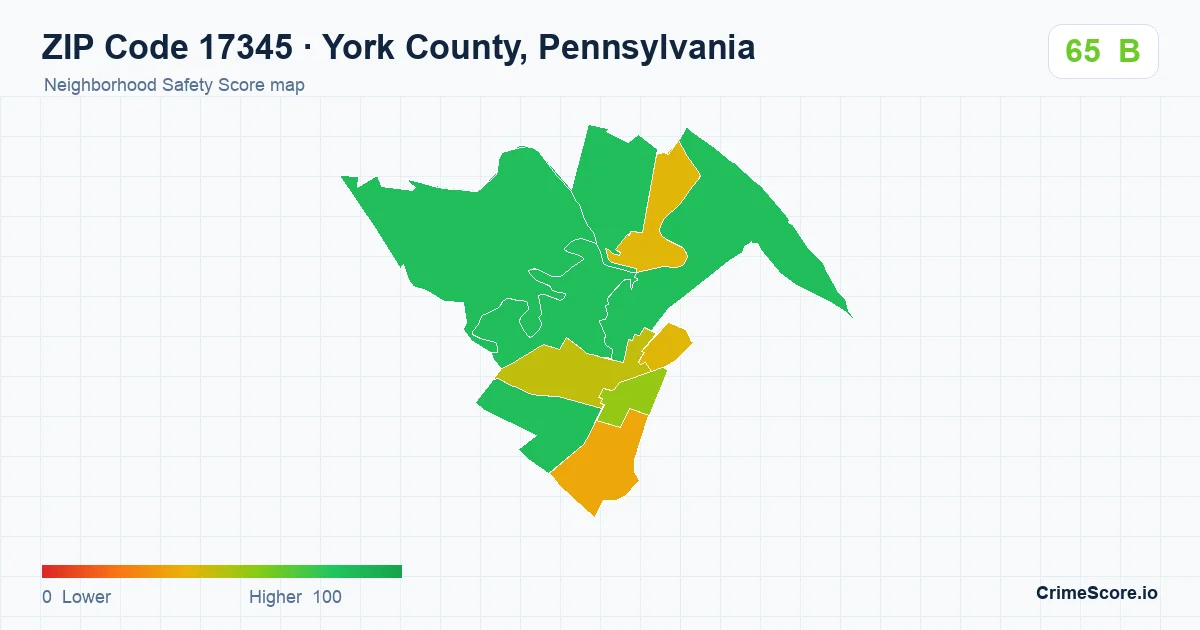 ZIP Code 17345 in York County, Pennsylvania neighborhood Safety Score map