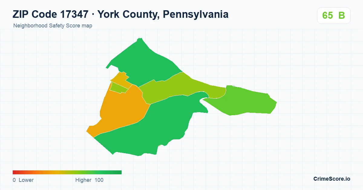ZIP Code 17347 in York County, Pennsylvania neighborhood Safety Score map