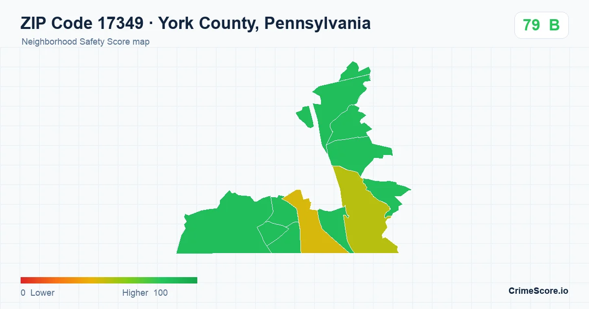 ZIP Code 17349 in York County, Pennsylvania neighborhood Safety Score map