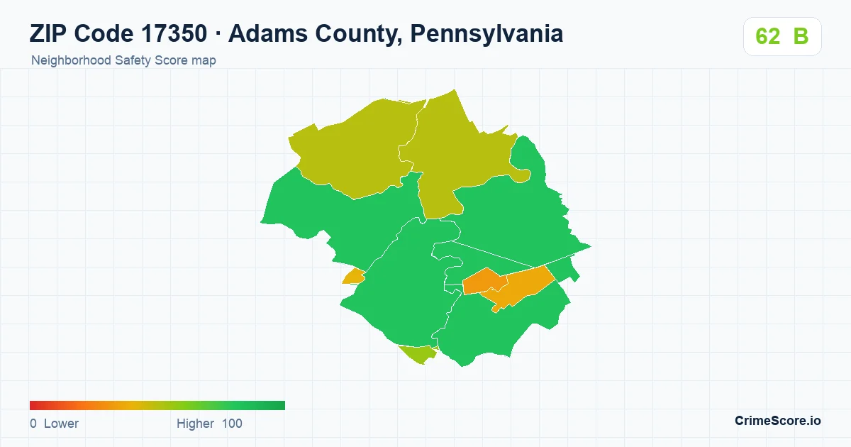 ZIP Code 17350 in Adams County, Pennsylvania neighborhood Safety Score map