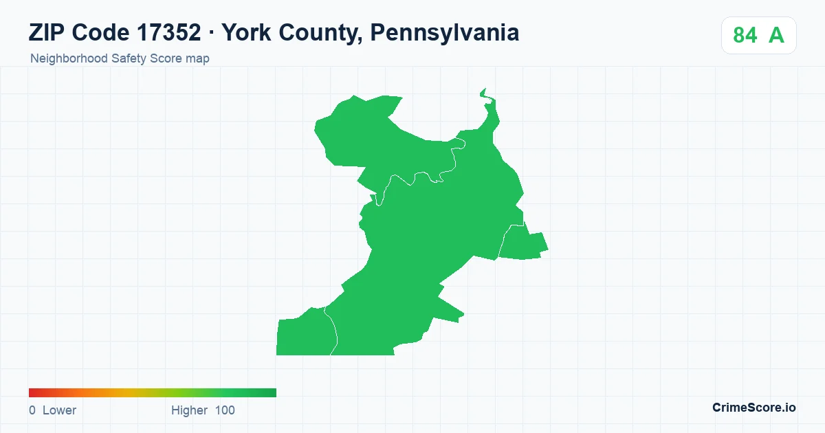 ZIP Code 17352 in York County, Pennsylvania neighborhood Safety Score map
