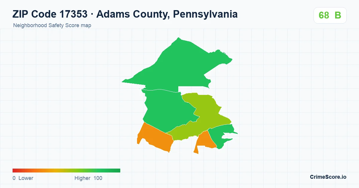 ZIP Code 17353 in Adams County, Pennsylvania neighborhood Safety Score map