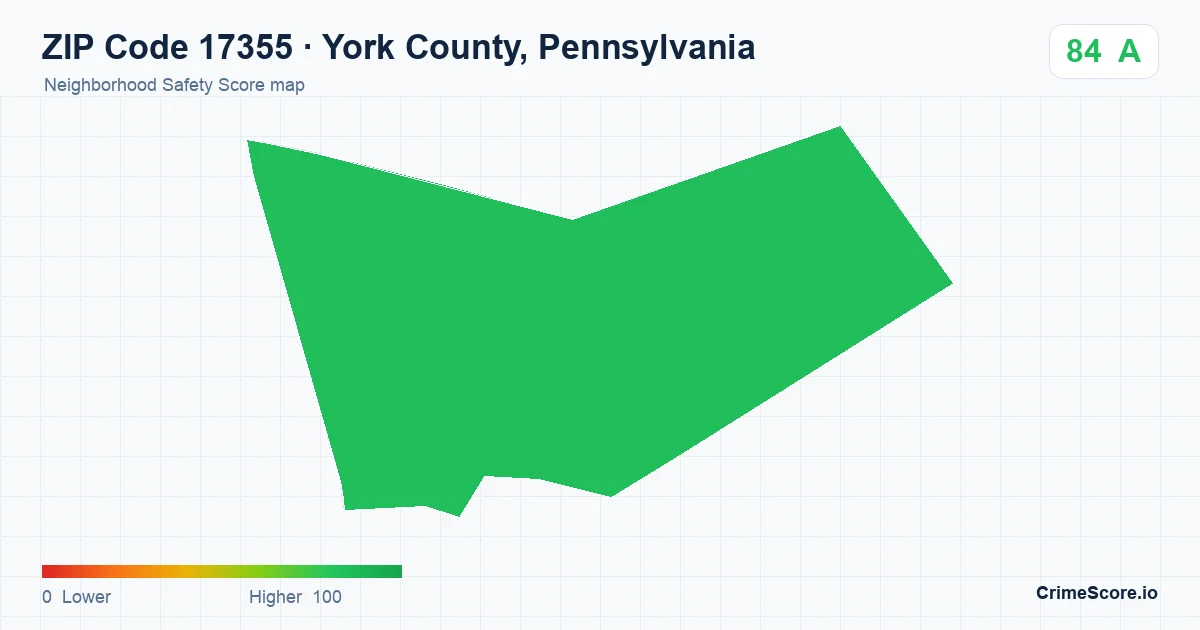 ZIP Code 17355 in York County, Pennsylvania neighborhood Safety Score map