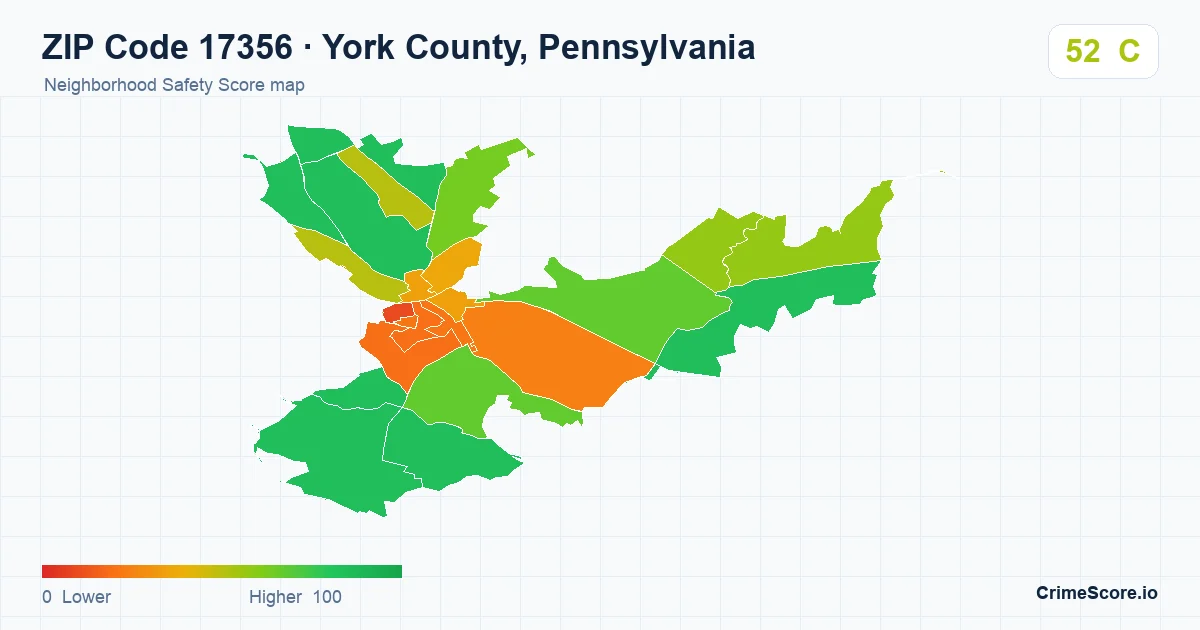 ZIP Code 17356 in York County, Pennsylvania neighborhood Safety Score map