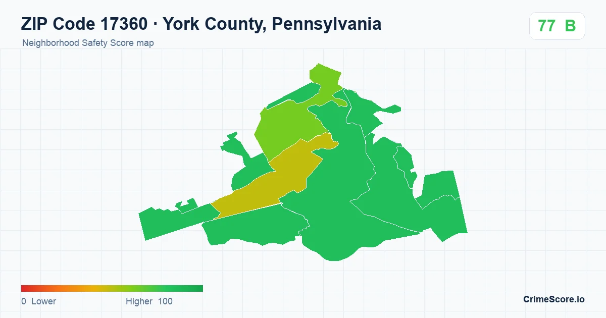 ZIP Code 17360 in York County, Pennsylvania neighborhood Safety Score map