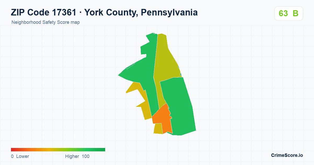 ZIP Code 17361 in York County, Pennsylvania neighborhood Safety Score map