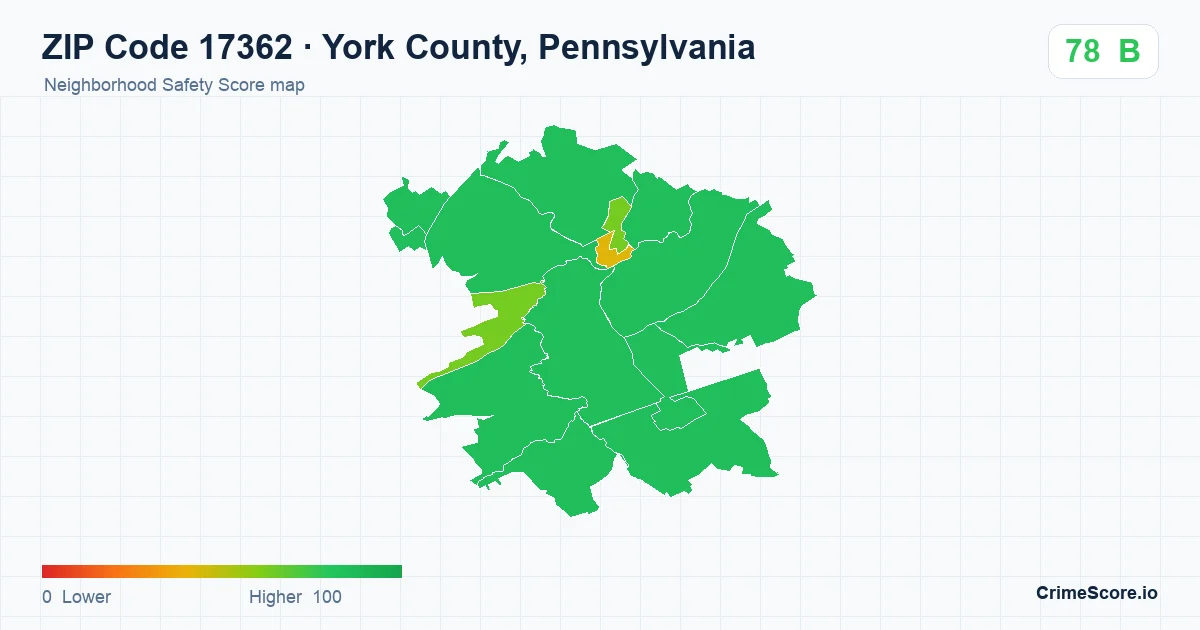 ZIP Code 17362 in York County, Pennsylvania neighborhood Safety Score map