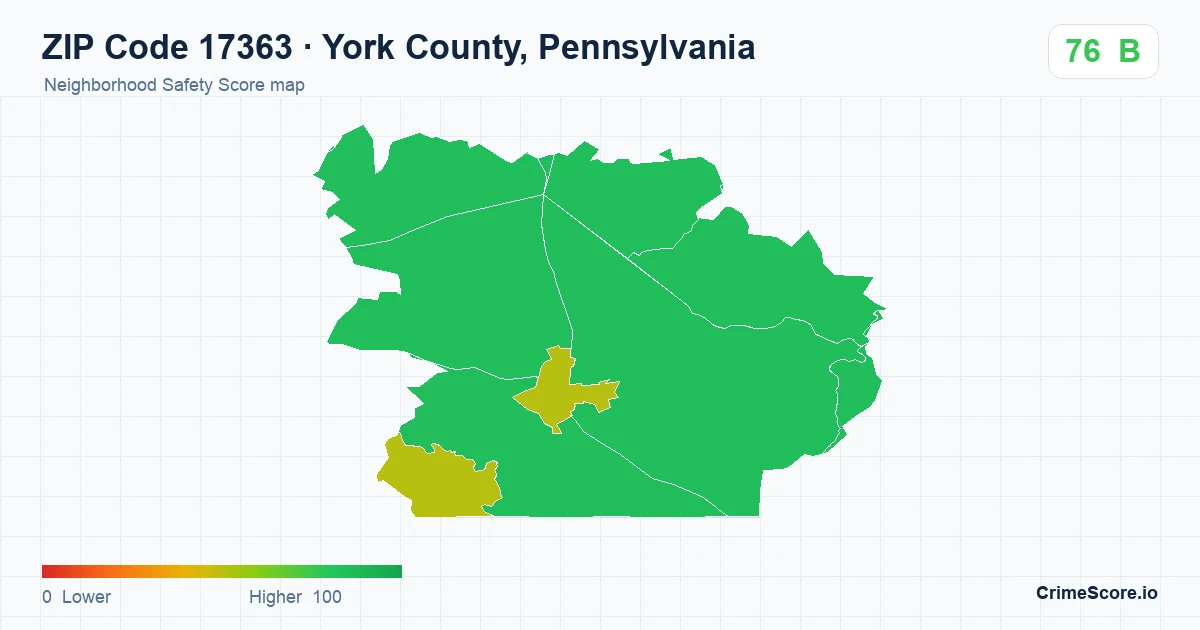 ZIP Code 17363 in York County, Pennsylvania neighborhood Safety Score map