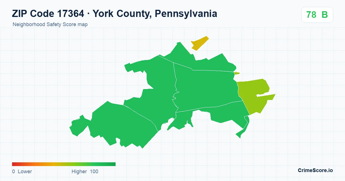 ZIP Code 17364 in York County, Pennsylvania neighborhood Safety Score map