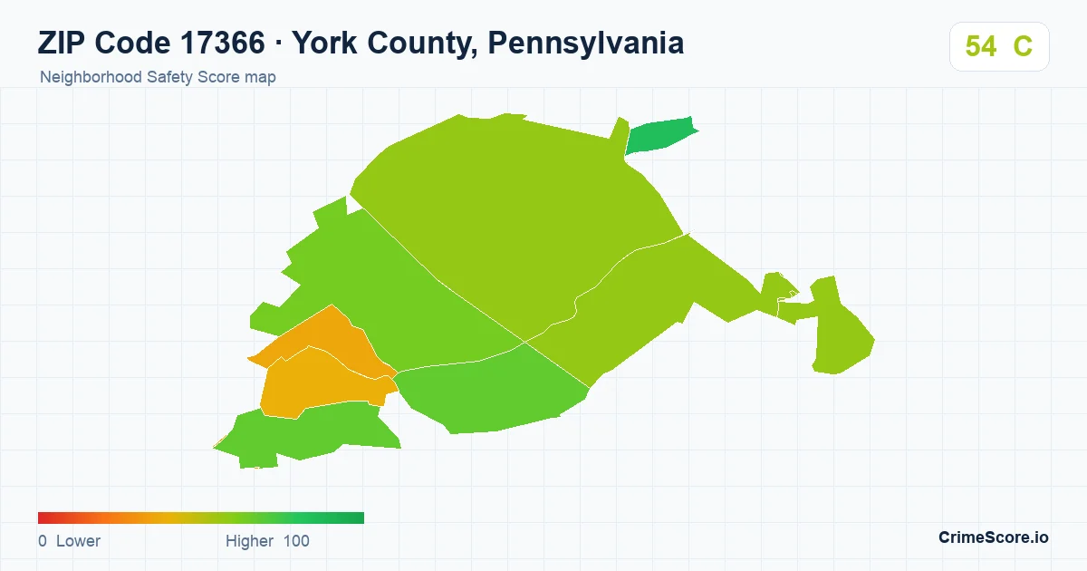 ZIP Code 17366 in York County, Pennsylvania neighborhood Safety Score map