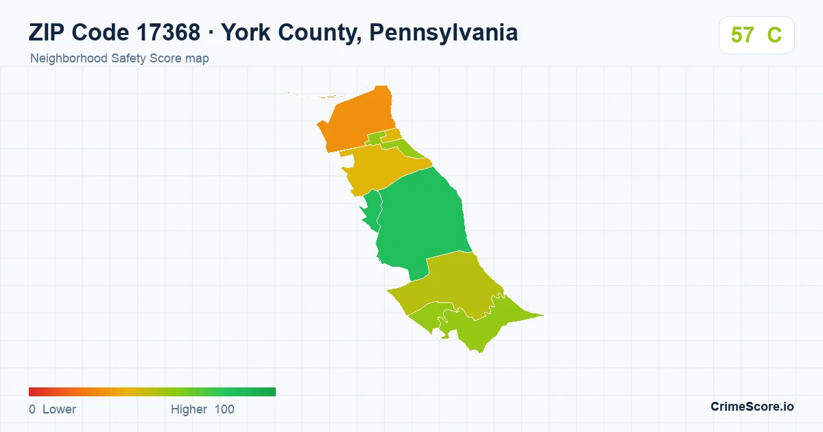 ZIP Code 17368 in York County, Pennsylvania neighborhood Safety Score map