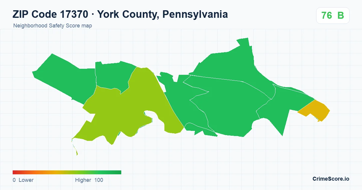 ZIP Code 17370 in York County, Pennsylvania neighborhood Safety Score map