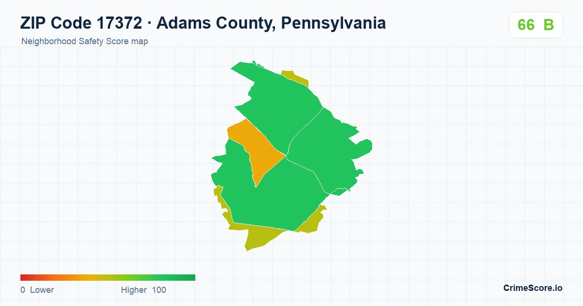 ZIP Code 17372 in Adams County, Pennsylvania neighborhood Safety Score map