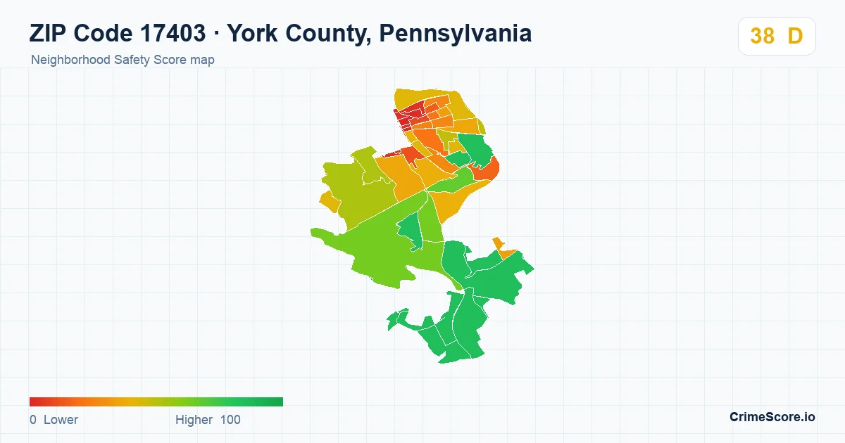 ZIP Code 17403 in York County, Pennsylvania neighborhood Safety Score map