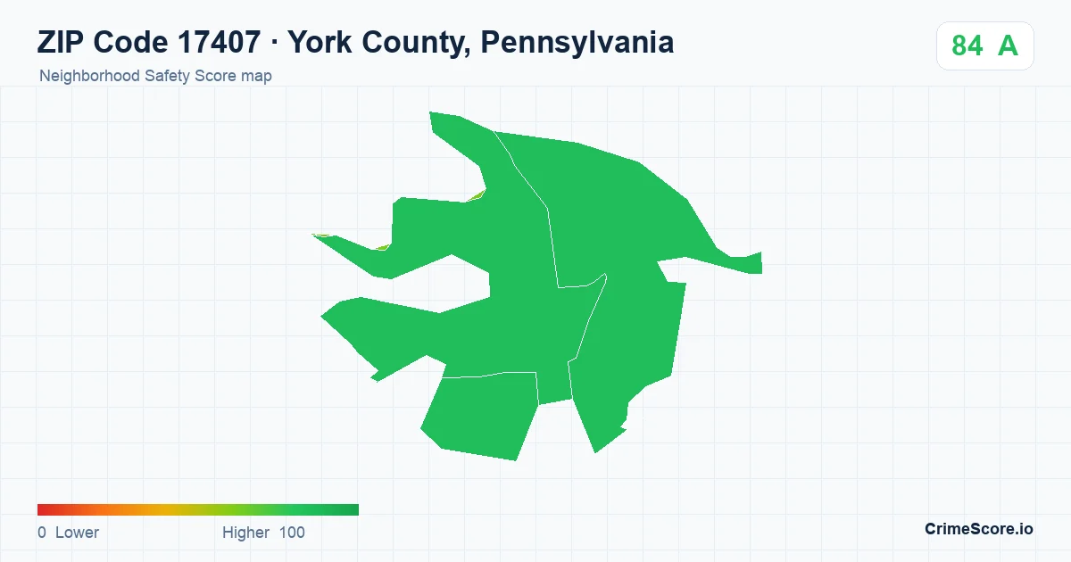 ZIP Code 17407 in York County, Pennsylvania neighborhood Safety Score map