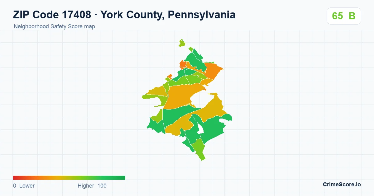 ZIP Code 17408 in York County, Pennsylvania neighborhood Safety Score map