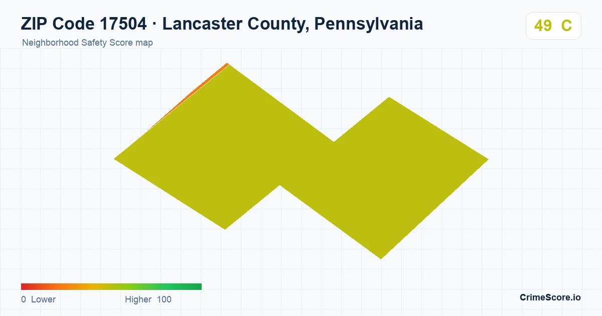 ZIP Code 17504 in Lancaster County, Pennsylvania neighborhood Safety Score map