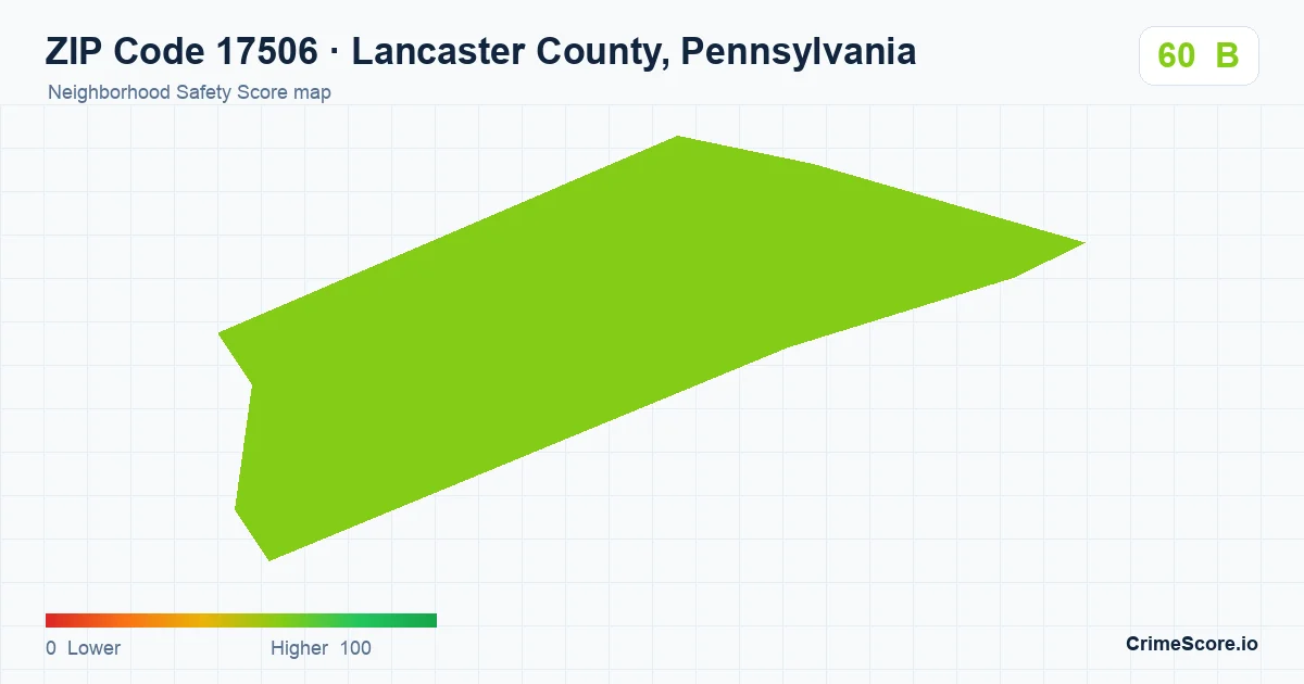 ZIP Code 17506 in Lancaster County, Pennsylvania neighborhood Safety Score map